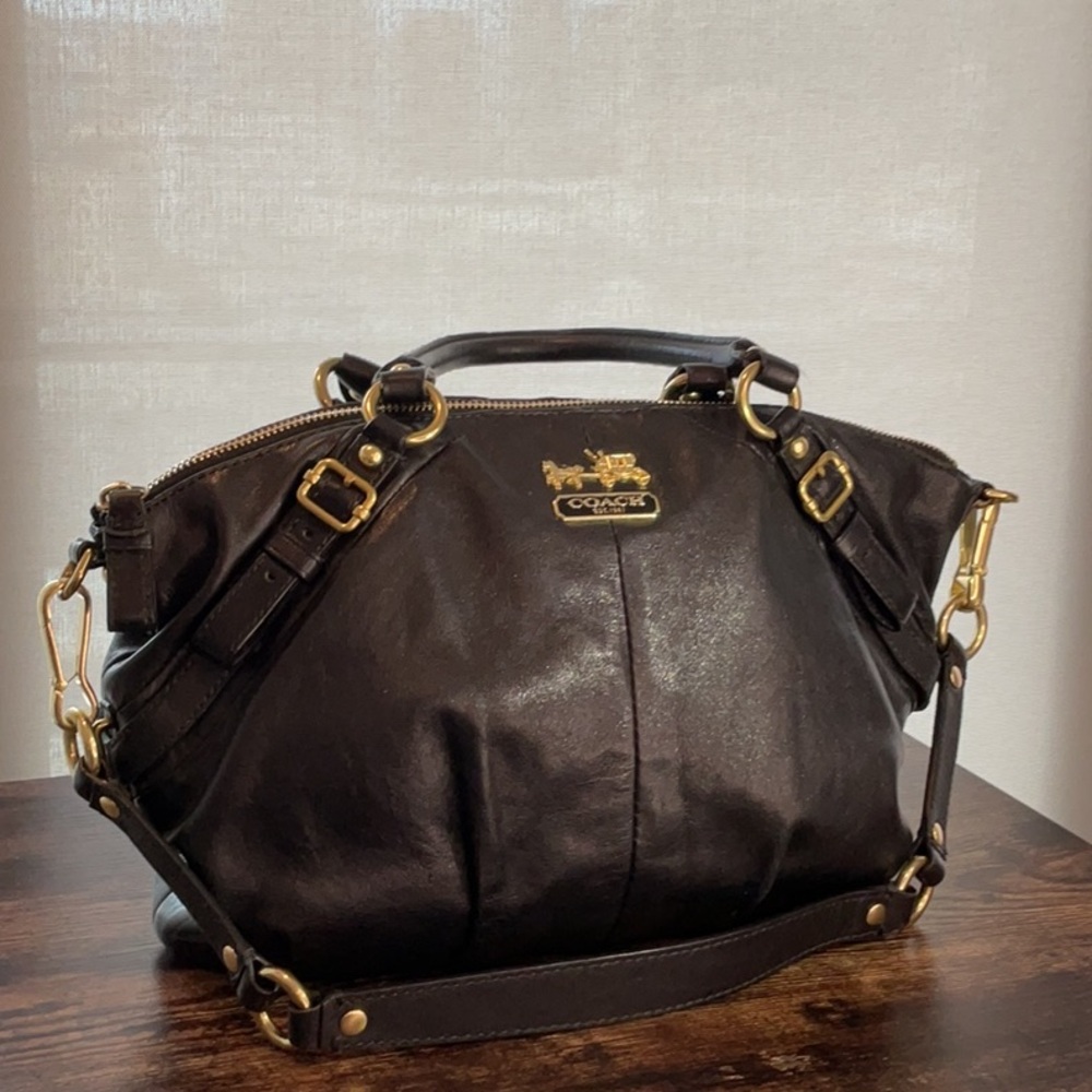 Vintage Black Leather Coach Shoulder Bag